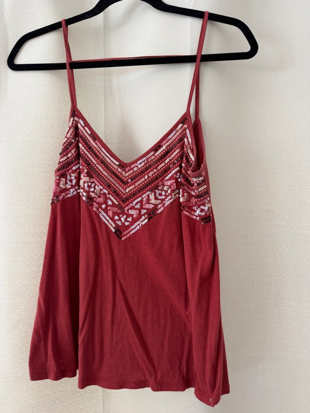 Express Red Sequined V-Neck Spaghetti Strap Tank